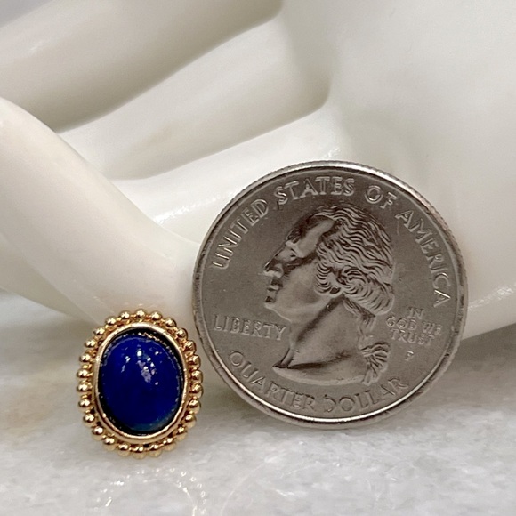 Genuine Lapis Lazuli Gold Stud Earrings - Picture 6 of 6